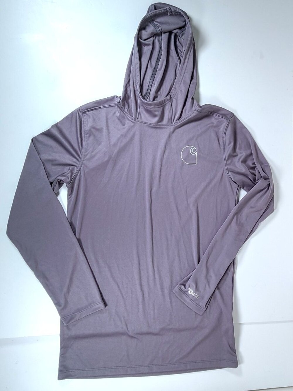 Carhartt Force Sun Defender Shirt Mens Small Gray Relaxed Hooded Fishing UPF 50+
